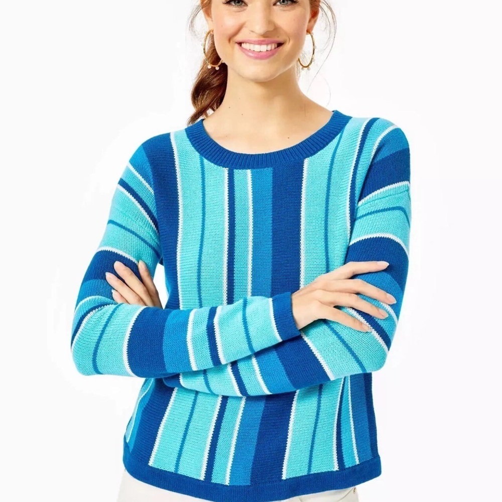 Lilly Pulitzer Blue Striped Crew Neck Sweater